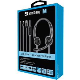 Sandberg Headset Pro mikrofonos fejhallgató (USB, RJ9/R11, sztereo, fekete)