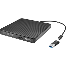 Sandberg Külső DVD-író (USB-C/USB-A, 30 cm kábel, CD 24x, DVD 24x, DVD írás 8x, DVD±R DL 6x, LED)