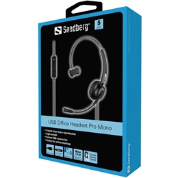 Sandberg Office Headset Pro Mono mikrofonos fejhallgató USB (USB A, vezetékes, fekete)