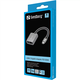 Sandberg USB-C Gigabit hálózati adapter PD100W (1000 Mbps, RJ45, PD 100W, alumínium ház, RTL8153B)
