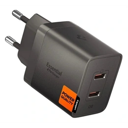 Spigen Essential EE472EU-GAN hálózati töltő (2 type-c aljzat, 47w, gan, pd gyorstöltő, sötétszürke)