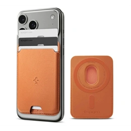 Spigen valentinus pénztárca (univerzális, bőrhatású, kártyazseb, magsafe, narancssárga)