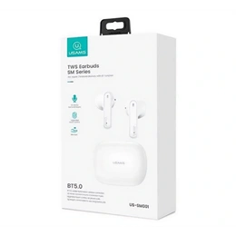 USAMS SM01 bluetooth fülhallgató sztereo (v5.0, tws, mikrofon, zajszűrő, töltőtok, fehér)