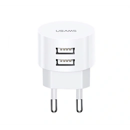 USAMS T20 hálózati töltő 2 USB aljzat (10W, QC gyorstöltés, fehér)