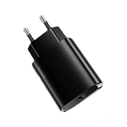 USAMS T39 hálózati töltő Type-C aljzat (20W, PD gyorstöltő 3.0, QC gyorstöltés, prémium, fekete)