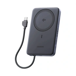 Ugreen PB570 vésztöltő (10000 mAh, 30W, PD 3.0, Qi2, mágneses, fix Type-C kábel, sötétszürke)