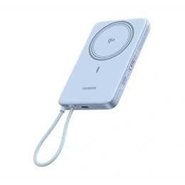 Ugreen PB570 vésztöltő type-c aljzat (10000mAh, 30W, PD gyorstöltő 3.0, qi2, mágneses, fix type-c kábel, világoskék)