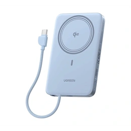 Ugreen PB570 vésztöltő type-c aljzat (10000mAh, 30W, PD gyorstöltő 3.0, qi2, mágneses, fix type-c kábel, világoskék)
