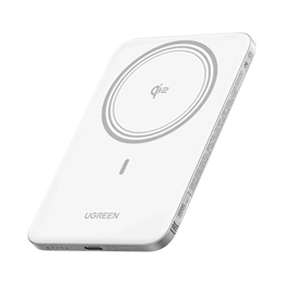 Ugreen PB580 vésztöltő (5000mAh, 15w, gyorstöltő, slim, mágneses, wireless, type-c aljzat, fehér)