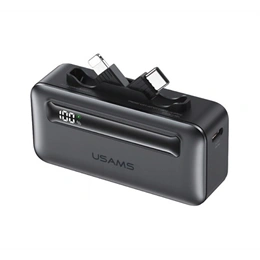 Usams CD233 vésztöltő type-c aljzat (5000mAh, 20w, pd gyorstöltő, led kijelző, type-c+lightning csatlakozó, fekete)