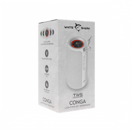 White Shark Conga bluetooth hordozható hangszóró (v5.0, 1800 mAh belső akku, 10 W, TWS, 4-6 óra, fehér)