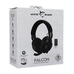 White Shark Falcon-B GH-2441B vezeték nélküli gamer fejhallgató sztereo (mikrofon, USB-C töltés, 3,5 mm jack, 40 mm, fek