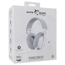 White Shark Firecrest-W WGH-2444W vezeték nélküli gamer fejhallgató (fehér, mikrofon, Bluetooth, 3,5 mm jack, 40 mm, 20