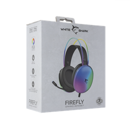 White Shark Firefly-B gamer fejhallgató (50 mm, mikrofon, RGB, 2 x 3,5 mm + USB, vezetékes, fekete)