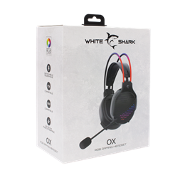 White Shark OX RGB gamer fejhallgató (vezetékes, levehető mikrofon, RGB világítás, 50 mm, 2x3,5 mm jack+USB, fekete)