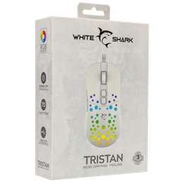 White Shark Tristan W GM-9004W gamer egér (vezetékes, optikai, 7 gomb, 12000 DPI, RGB, fehér)