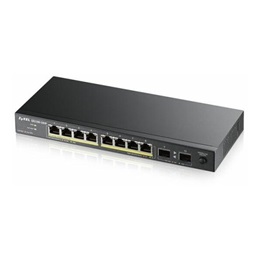 Zyxel GS1100-10HP 8-Port Gigabit Switch (8xPoE, 2xGigabit SFP, 130W, fémházas, asztali)