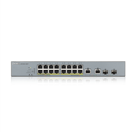 Zyxel GS1350-18HP 18-Port Gigabit switch (16x PoE, 250W, 2x Gigabit SFP kombó, menedzselhető, rackbe szerelhető)