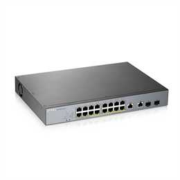 Zyxel GS1350-18HP 18-Port Gigabit switch (16x PoE, 250W, 2x Gigabit SFP kombó, menedzselhető, rackbe szerelhető)