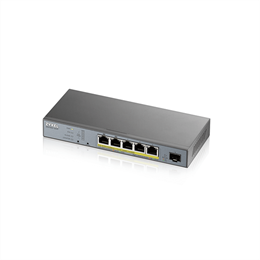 Zyxel GS1350-6HP 6-port Gigabit Smart menedzselt PoE switch (5x1000Mbps, 1x Gigabit SFP, PoE 60W)