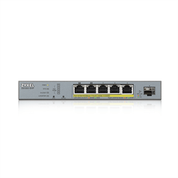 Zyxel GS1350-6HP 6-port Gigabit Smart menedzselt PoE switch (5x1000Mbps, 1x Gigabit SFP, PoE 60W)