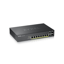 Zyxel GS2220-10HP 8-port Gigabit switch (8x Gigabit PoE, 2x Gigabit combo SFP, PoE 180W, Layer 2+, menedzselhető, rack)