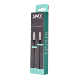 AVAX Steely Type-C - Type-C adatkábel 1,5 m (acélszürke, 60 W, 3A, sodort szövetborítás, fém csatlakozó)