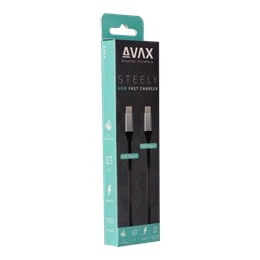 AVAX Steely Type-C - Type-C adatkábel 1,5 m (acélszürke, 60 W, 3A, sodort szövetborítás, fém csatlakozó)