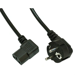Akyga AK-PC-02A hálózati tápkábel (IEC C13 90° - CEE7/7, 1,5 m, 3×0,5 mm2, 250 V, 10 A, fekete)