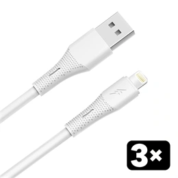 Avax 3 db USB-A - Lightning töltő- és adatkábel 1,5 m (fehér, puha szilikon, 12W)