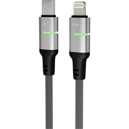 Avax STEELY LED Lightning gyorstöltő kábel (USB-C - Lightning, 27W PD, 3 m, fonott, gyors adatátvitel, Battery Protectio