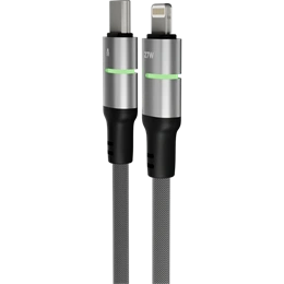 Avax STEELY LED Lightning gyorstöltő kábel (USB-C - Lightning, 27W PD, 3 m, fonott, gyors adatátvitel, Battery Protectio