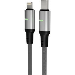 Avax STEELY LED Lightning gyorstöltő kábel (USB-C - Lightning, 27W PD, 3 m, fonott, gyors adatátvitel, Battery Protectio