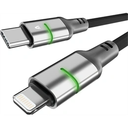 Avax STEELY LED Lightning gyorstöltő kábel (USB-C - Lightning, 27W PD, 3 m, fonott, gyors adatátvitel, Battery Protectio