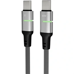 Avax Steely LED USB-C gyorstöltő kábel (60W, USB-C x2, 2 m, fonott, LED, Battery Protection, fekete)
