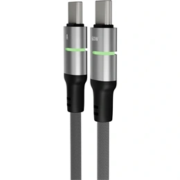 Avax Steely LED USB-C gyorstöltő kábel (60W, USB-C x2, 2 m, fonott, LED, Battery Protection, fekete)