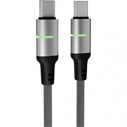 Avax Steely LED USB-C gyorstöltő kábel (60W, USB-C x2, 2 m, fonott, LED, Battery Protection, fekete)