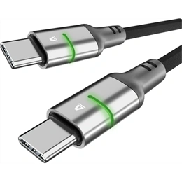 Avax Steely LED USB-C gyorstöltő kábel (60W, USB-C x2, 2 m, fonott, LED, Battery Protection, fekete)