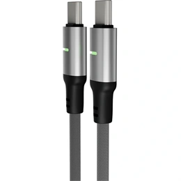 Avax Steely LED gyorstöltő kábel (USB-C x2, 60W, fonott, LED csík, 1 m, fehér)