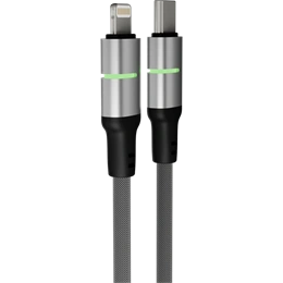 Avax Steely LED töltő- és adatkábel (fekete, USB-C - Lightning, 2 m, 27W, fonott, LED, akkuvédelem)