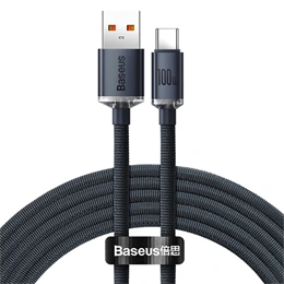 Baseus Crystal Shine USB Type-A – USB Type-C gyorstöltő adatkábel (2 m, 100 W, 480 Mbps, fekete)