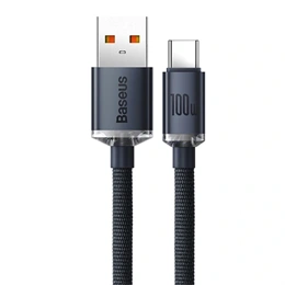 Baseus Crystal Shine USB Type-A – USB Type-C gyorstöltő adatkábel (2 m, 100 W, 480 Mbps, fekete)