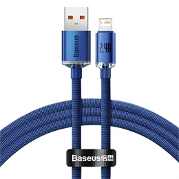 Baseus Crystal Shine USB Type-A – iPhone gyorstöltő adatkábel (1,2 m, 2,4 A, 480 Mbps, kék)
