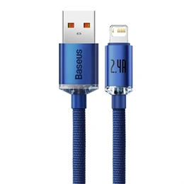Baseus Crystal Shine USB Type-A – iPhone gyorstöltő adatkábel (1,2 m, 2,4 A, 480 Mbps, kék)