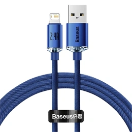 Baseus Crystal Shine USB Type-A – iPhone gyorstöltő adatkábel (1,2 m, 2,4 A, 480 Mbps, kék)