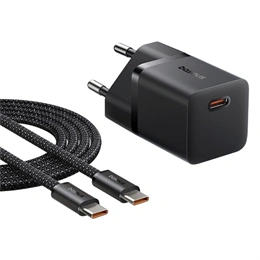 Baseus GaN5 Mini hálózati gyorstöltő (25W, 1× USB Type-C aljzat, GaN, 100W USB Type-C kábel 1 m, fekete)