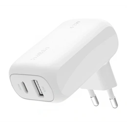 Belkin Dual hálózati töltő (42W, PD és QC gyorstöltés, USB, type-c aljzat, fehér)