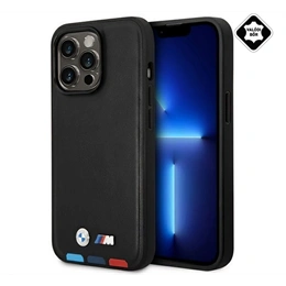 CG Mobile BMW Leather Stamp Tricolor magsafe szilikon telefonvédő (valódi bőr bevonat, prémium, fekete)