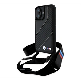 CG Mobile BMW M Edition Carbon Stripe & Strap szilikon telefonvédő (eco bőr hatású, nyakpánt, fekete)