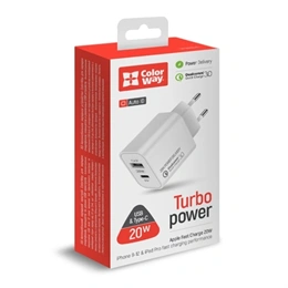 Colorway USB töltőadapter (Type-C PD + USB QC3.0, 20 W, fehér)